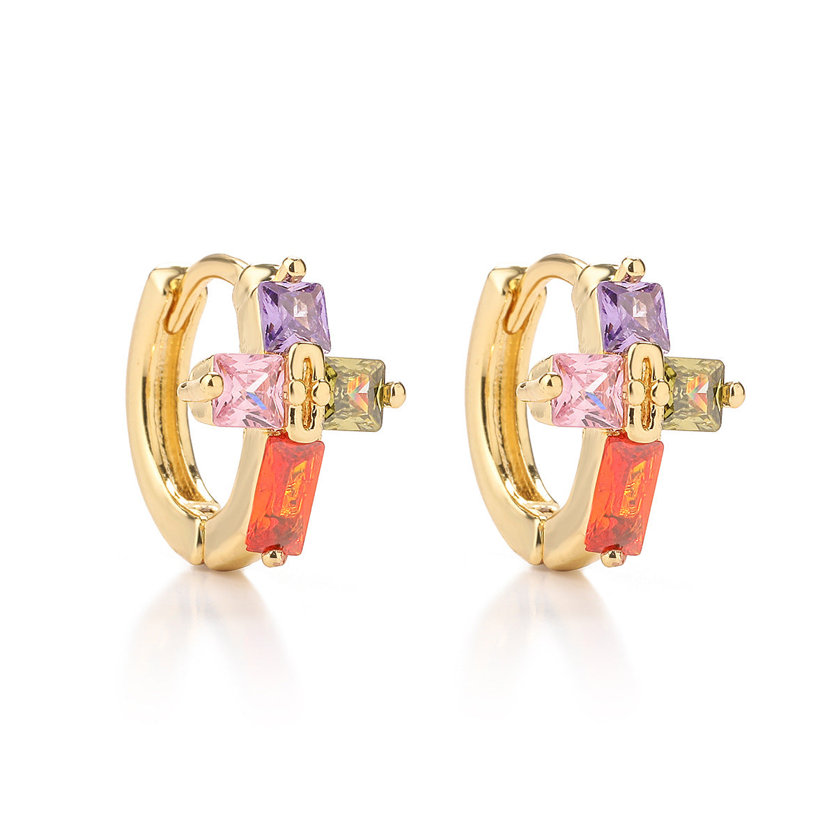 Minimalist Cross-Shaped Copper Earrings with Real Gold Plating and Zircon Accents for Women
