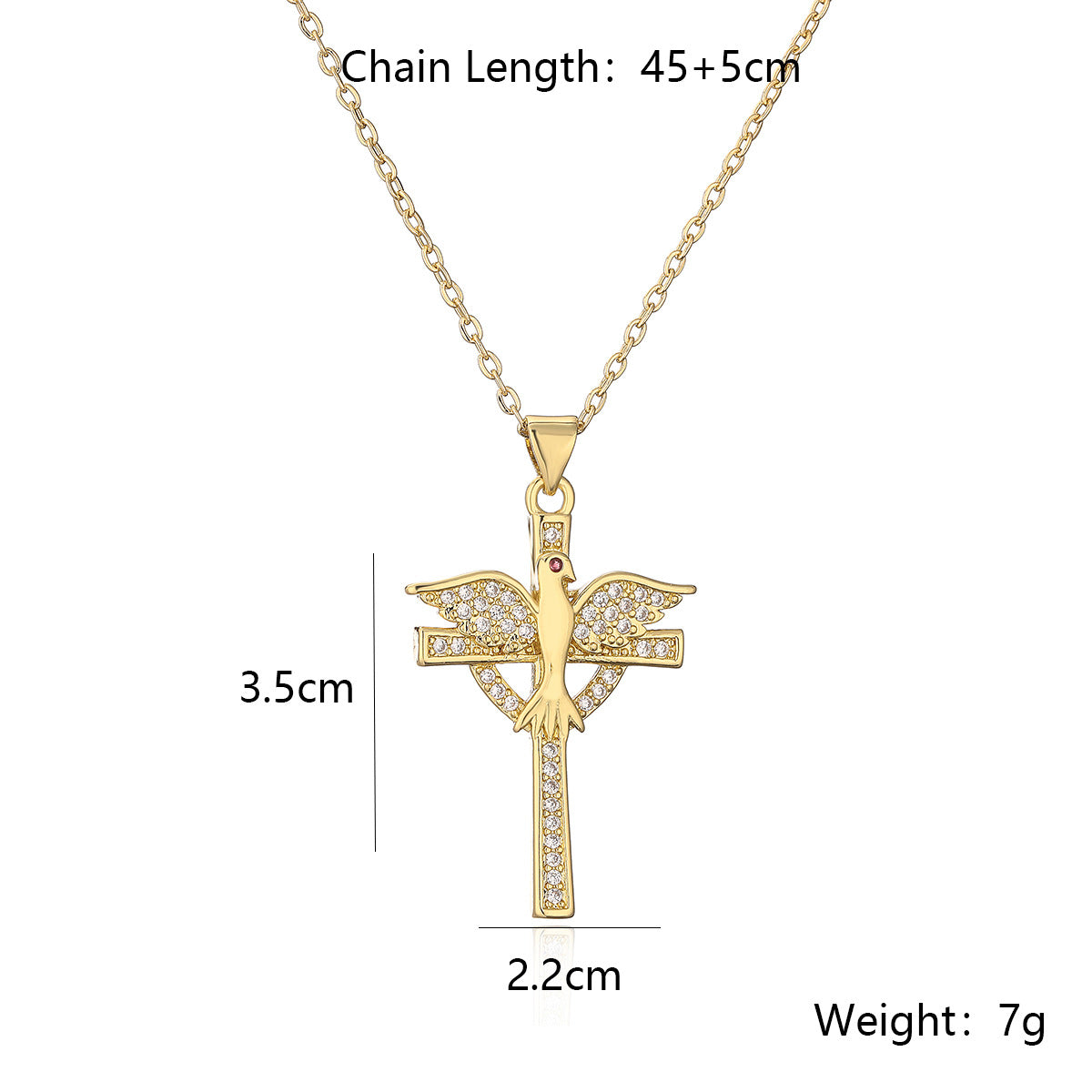 Collana con pendente a croce minimalista da donna in rame con placcatura in oro 18 carati e intarsi in zirconi
