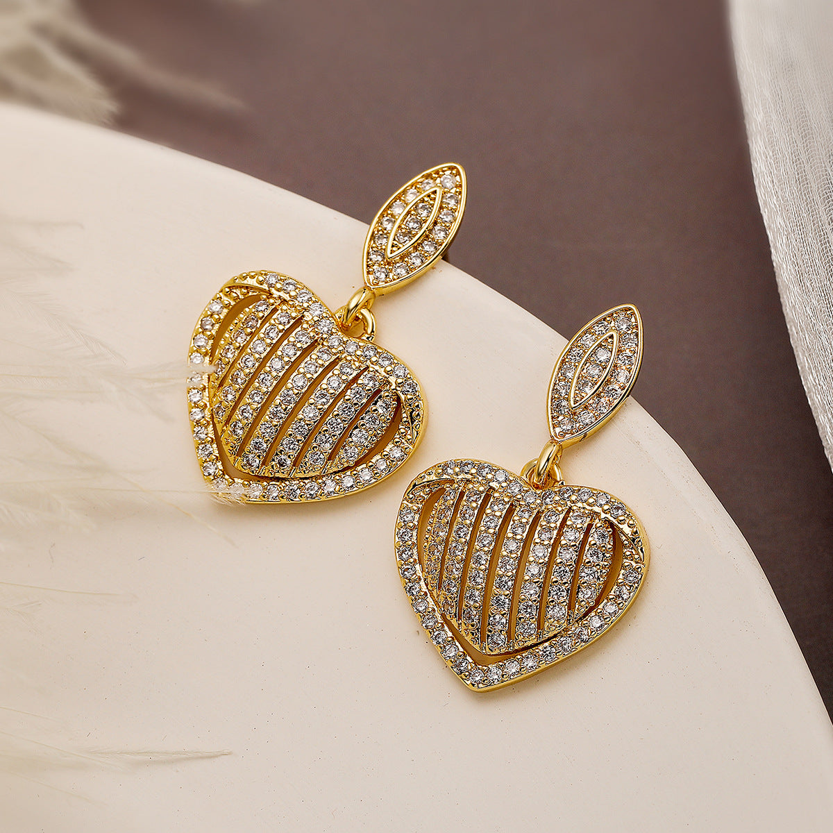 Minimalist Heart-Shaped Copper Earrings with Real Gold Plating and Zircon Accents for Women