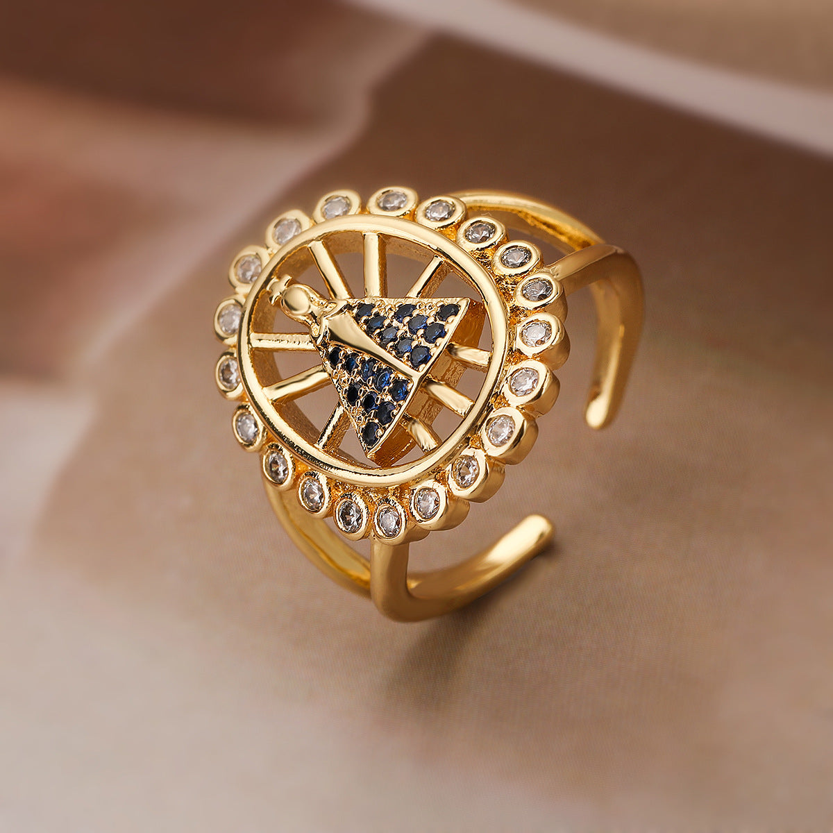 Minimalist Geometric Copper Ring with Gold Plating and Micro-Pavé Zirconia for Women