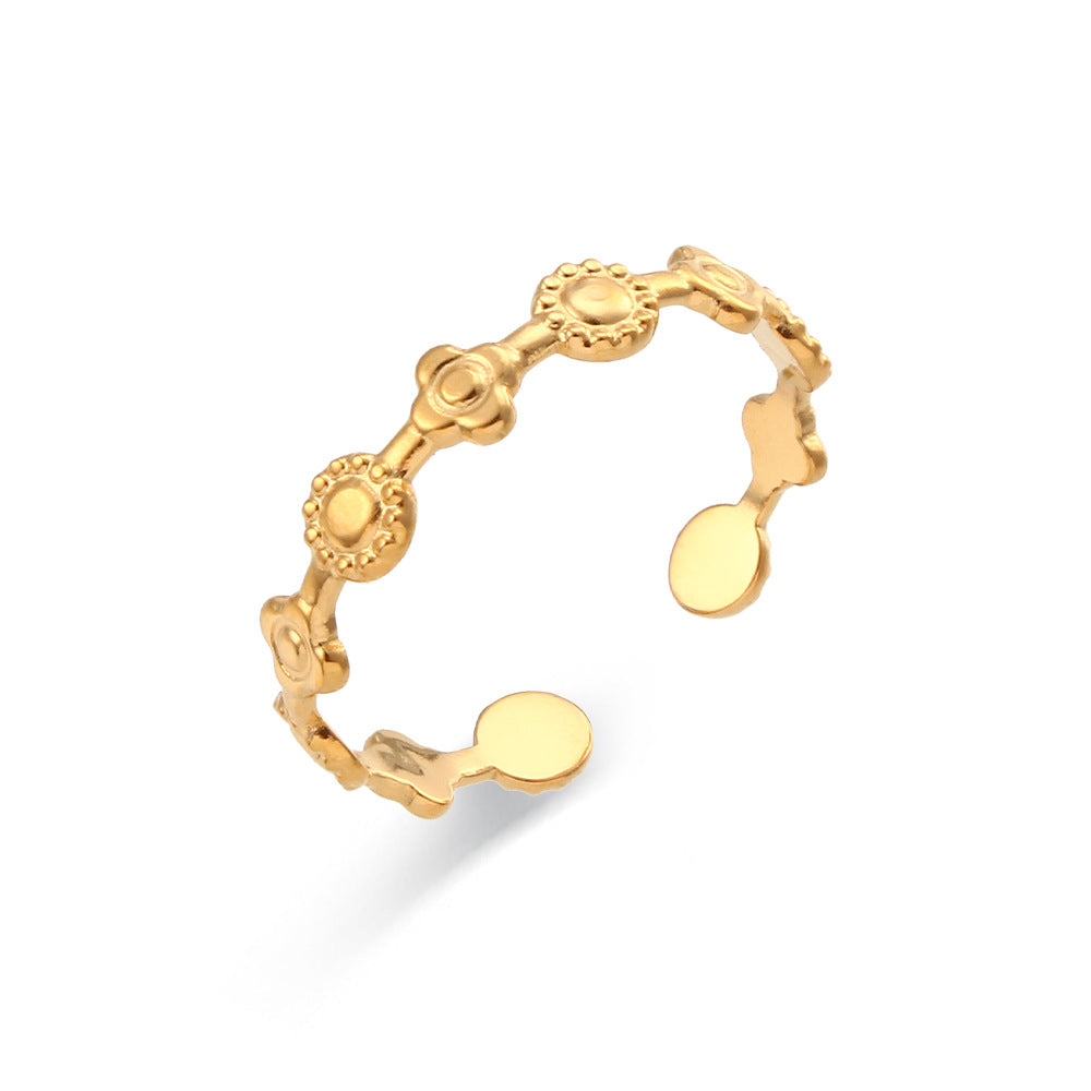 Anillo abierto trenzado de acero inoxidable calado geométrico a la moda para mujer con acabado chapado