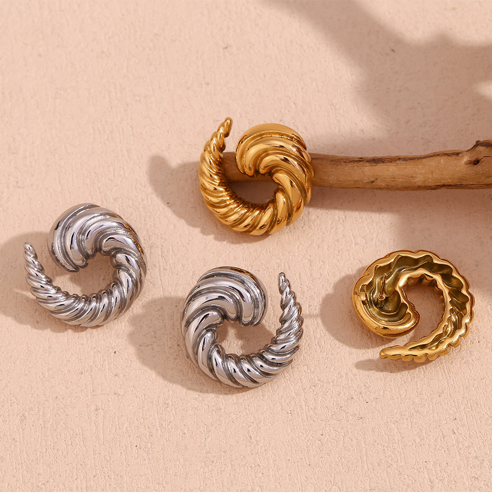 Vintage-Inspired Geometric Stainless Steel Earrings with 18K Gold Plating for Women