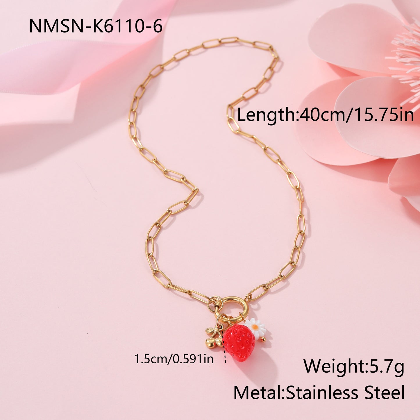 Collana con Pendente in Acciaio Inossidabile a Forma di Frutta alla Moda con Finitura Placcata per Donne, Catena con Ciondolo a Limone, Fragola e Uva