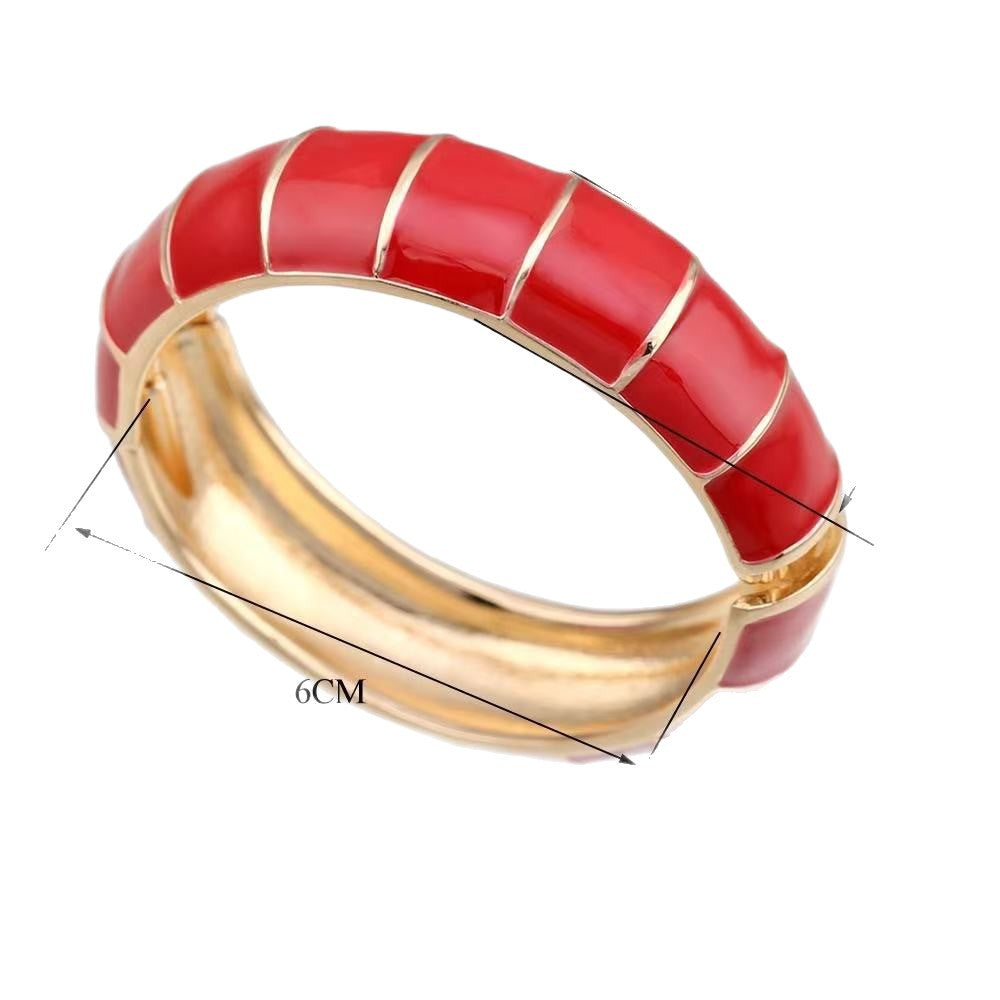 Bracciale elastico aperto a cuore geometrico bohémien vintage rosso smaltato