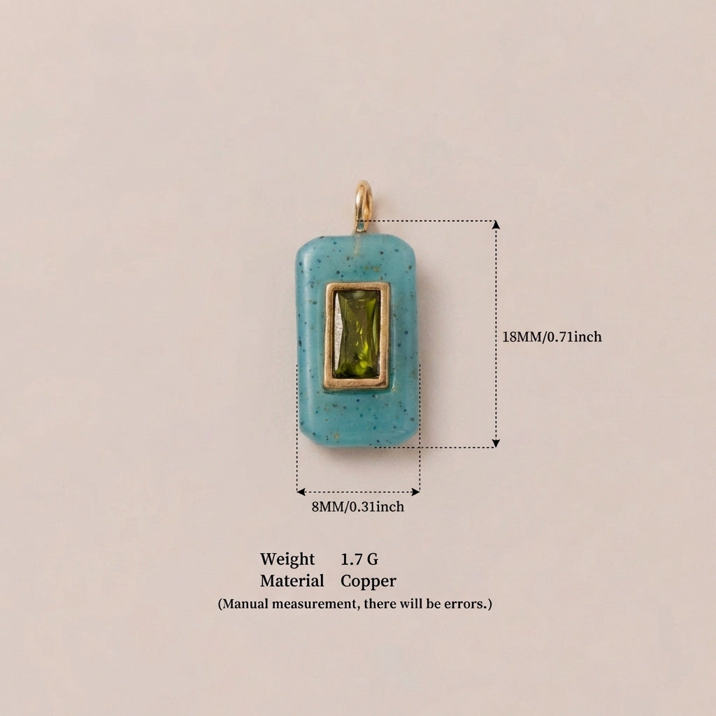 Colorful Birthstone Cubic Zirconia Round Square Glass Gold Plated DIY Charm Bar Pendant