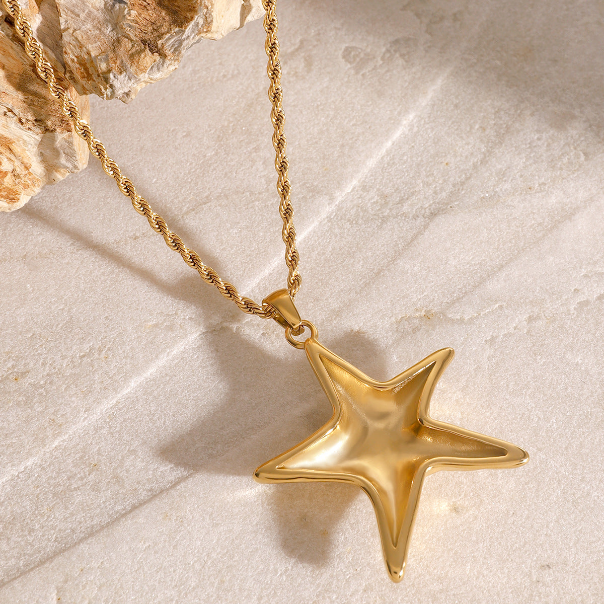 Stainless Steel Plated Starfish Pendant Necklace Titanium Steel Chain for Women