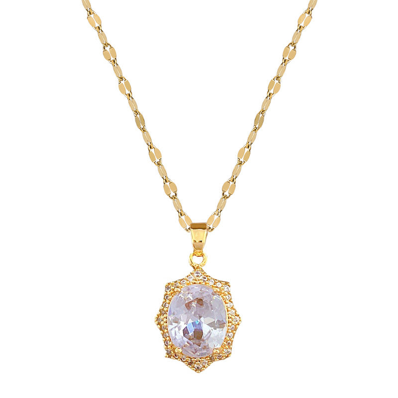 Collana Pendente Geometrica Minimalista a Rombo da Donna in Acciaio al Titanio con Intarsio di Strass e Finitura Placcata