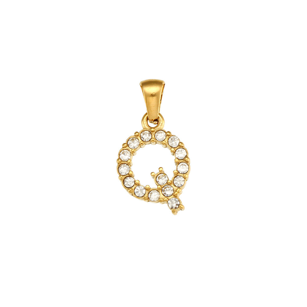 Minimalist Letter Pendant Necklace Stainless Steel with 18K Gold Plating Micro-Pave Zirconia and Pearl Accents