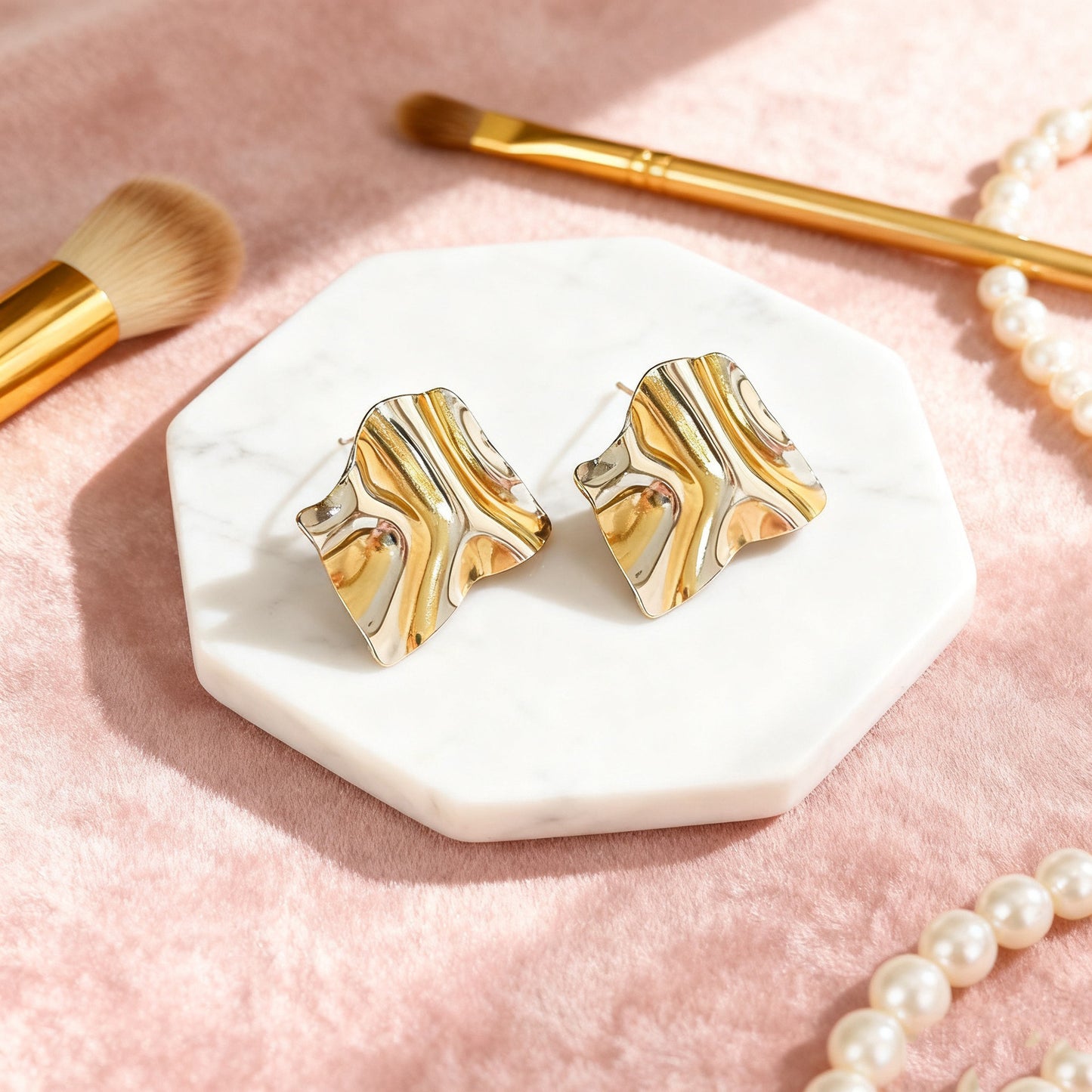 Pendientes de acero inoxidable geométricos chapados con textura arrugada de moda para mujer