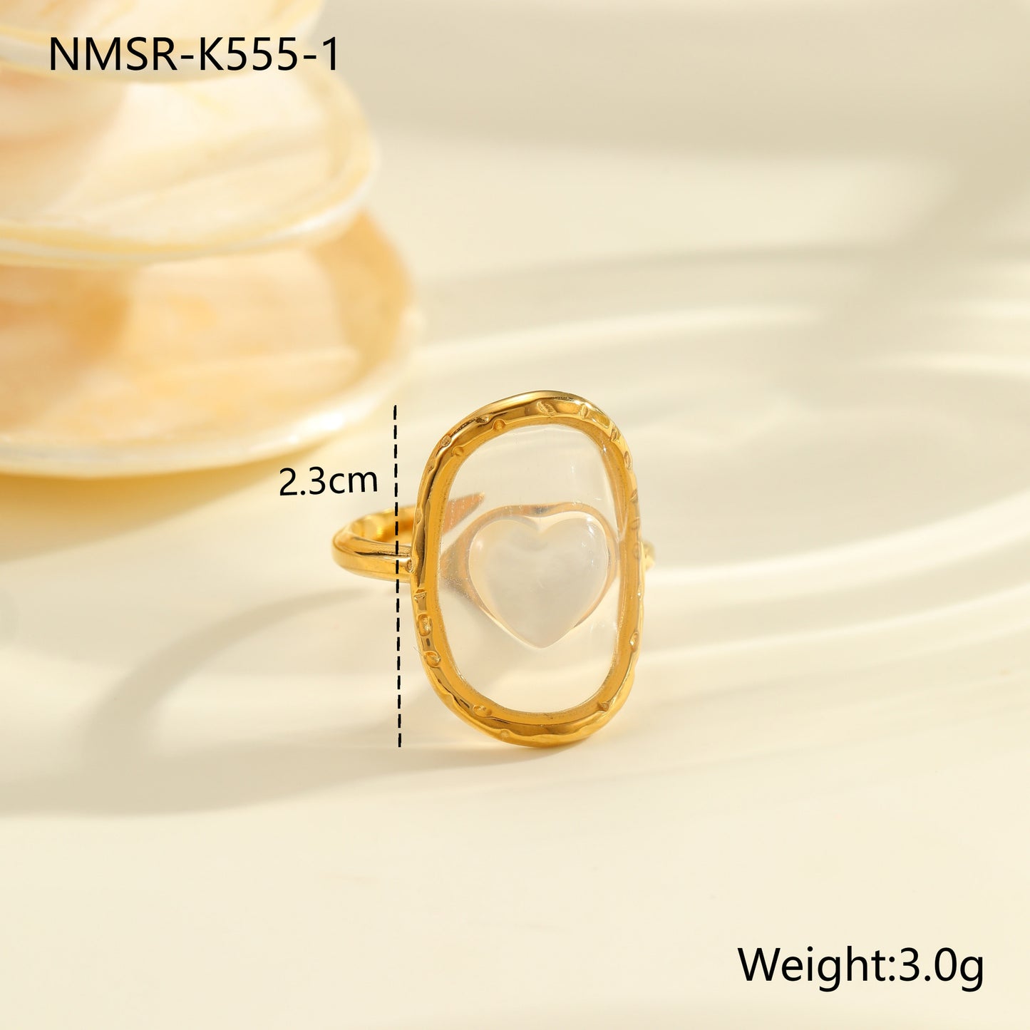 Anello da Donna Minimalista Geometrico in Acciaio Inossidabile con Madreperla e Stella Marina, Placcato Oro 18K