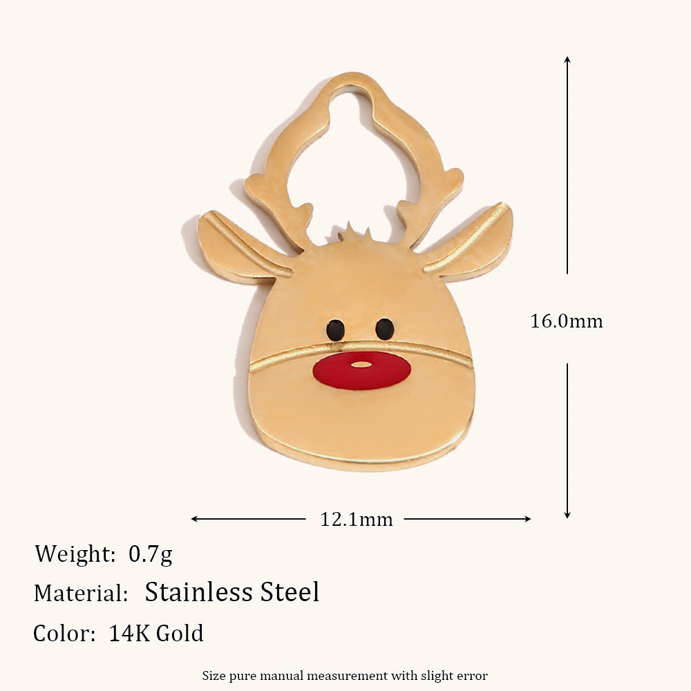 Colgante de acero inoxidable con forma de corazón y temática navideña, chapado en oro de 14 quilates, con diseño de reno, muñeco de nieve y calcetín para mujer