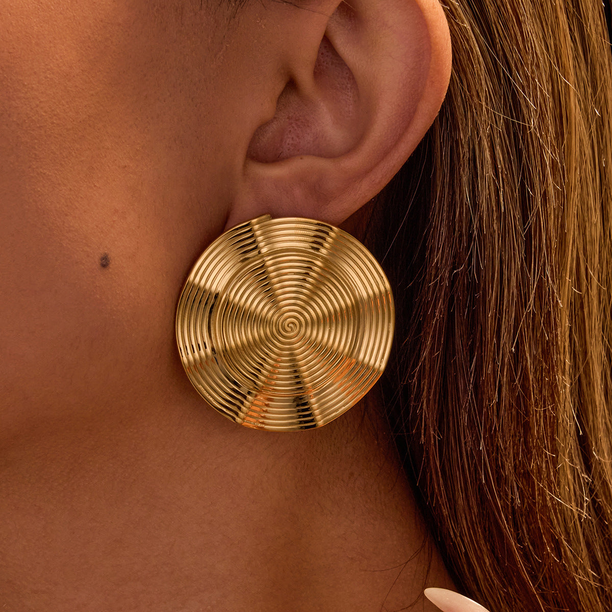 Orecchini da donna rotondi geometrici a bussola vintage in acciaio inossidabile placcato oro 18K