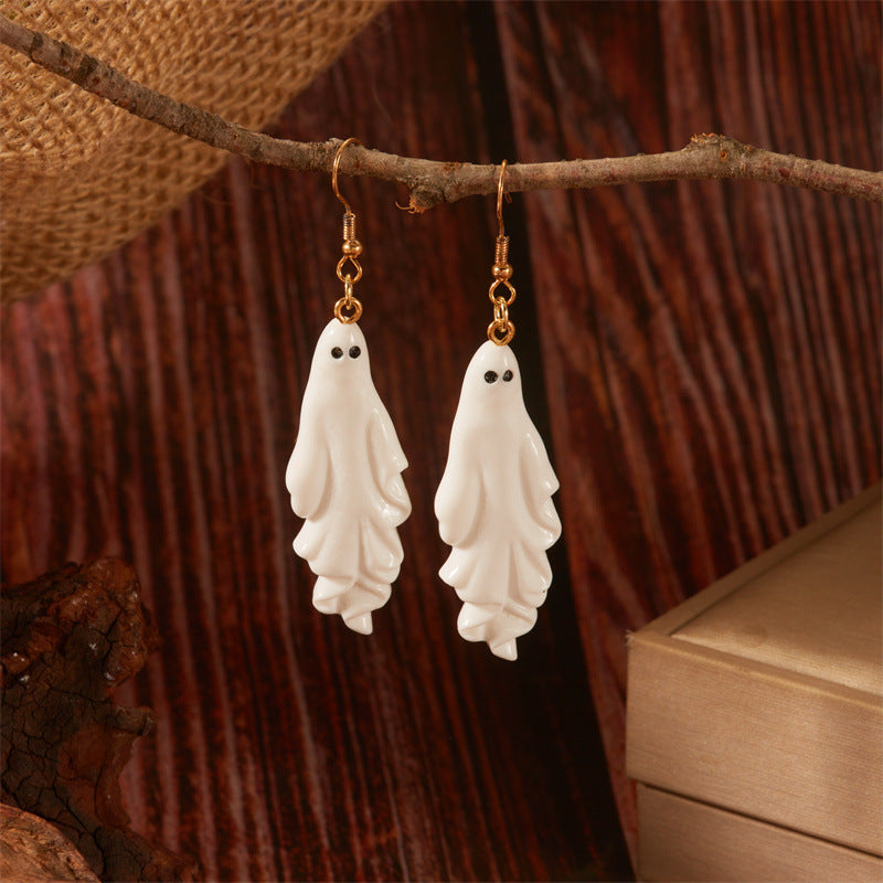 Pendientes de aleación con diseño de fantasma y calavera para Halloween con acabado chapado para mujer