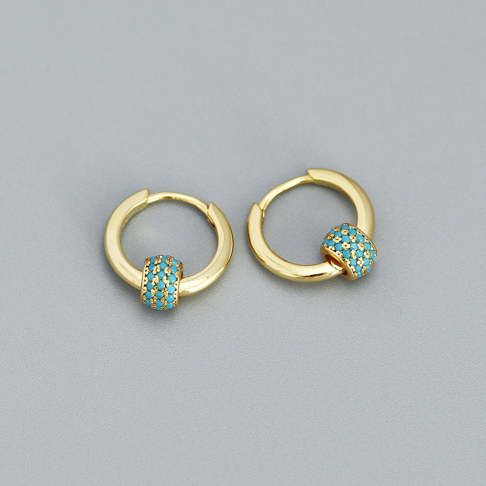 Sweet 925 Sterling Silver Geometric Lucky Bead Hoop Earrings for Women
