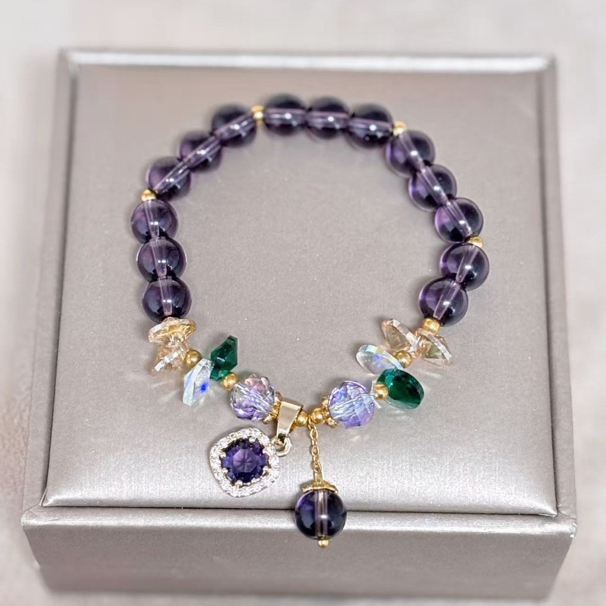 Vintage Luxury Geometric Glass Bracelet with Cubic Zirconia Inlay for Women