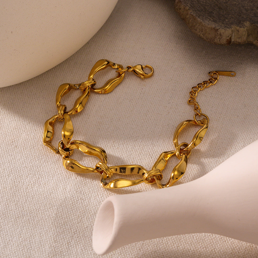 Minimalist Geometric Stainless Steel Bracelet with 18K Gold Plating for Women