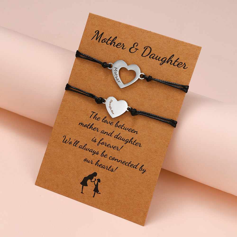 Unique Geometric Heart Titanium Steel Stainless Steel Handmade Beading Bracelet with Wax Cord and Card