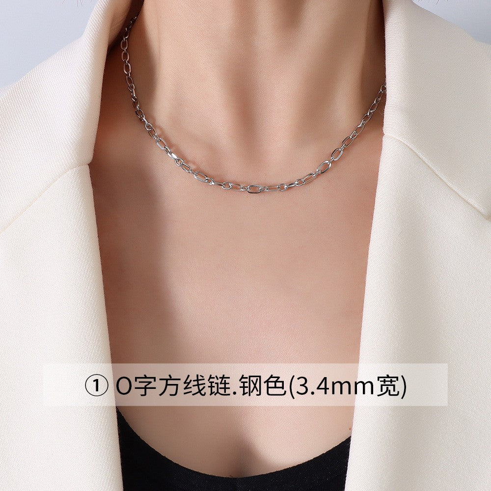 Collana da donna con catena a maglia O-ring placcata in oro 18 carati in acciaio al titanio geometrico minimalista