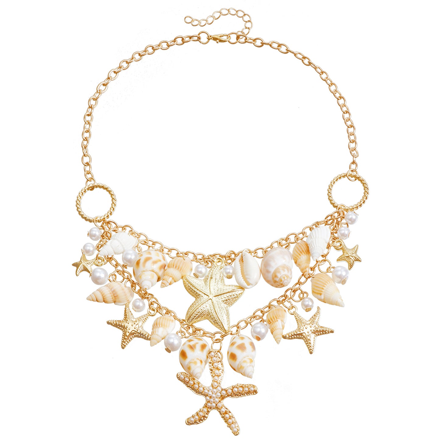 Bohemian Beach Shell Waist Chain with Starfish and Conch Pendant for Women Summer Travel Style Metal Body Chain with Painted Finish