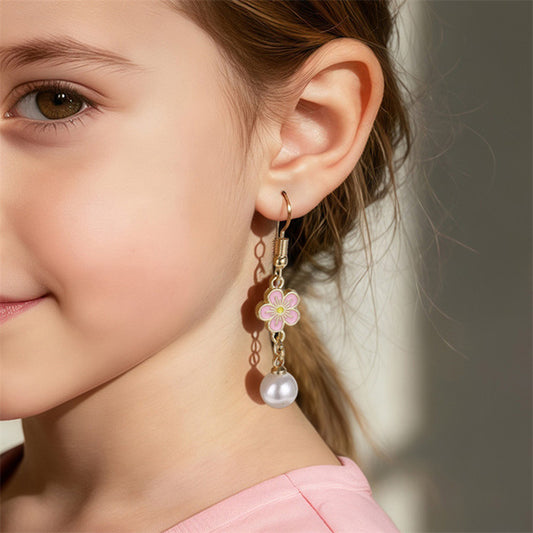 Pendientes Minimalistas de Aleación en Forma de Lazo con Incrustaciones de Perlas para Niñas de 3 a 10 Años, Estilo Princesa, Conjunto de Joyas Infantiles
