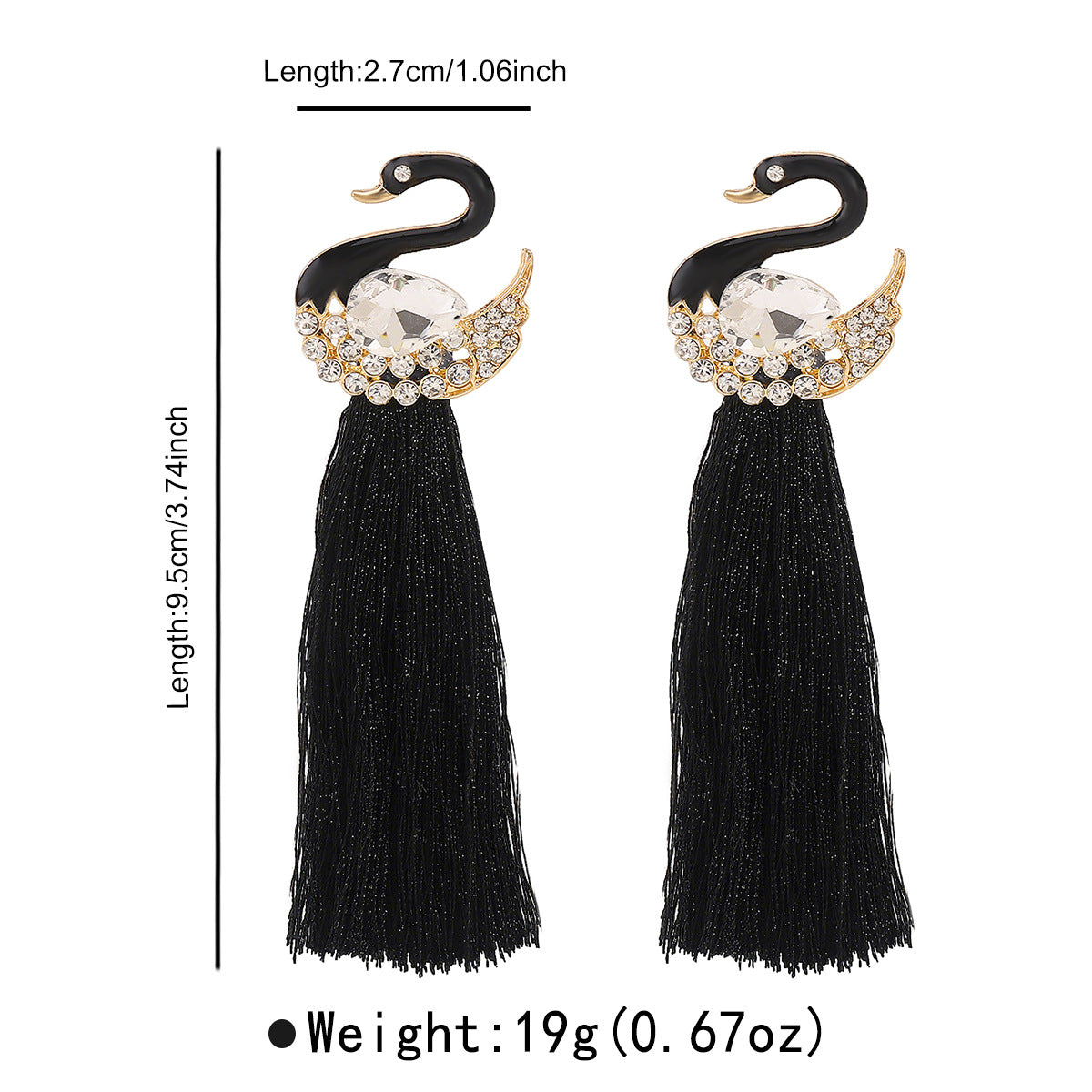 Vintage Ethnic Style Tassel Swan Stud Earrings in Alloy with Rhinestone Inlay for Women