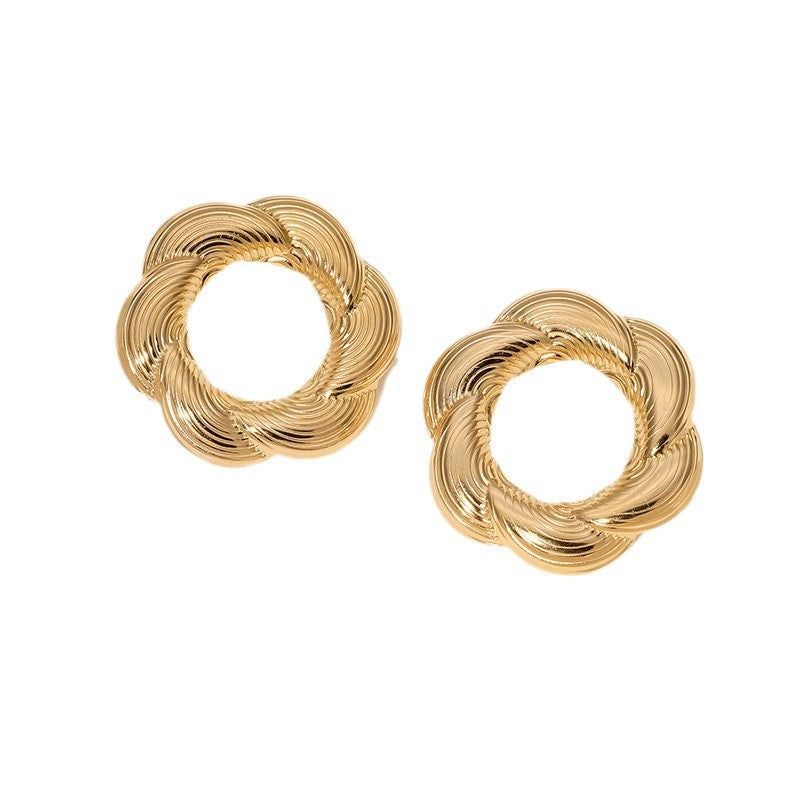 Minimalist 18K Gold Plated Stainless Steel Geometric Twist Pattern Earrings for Women