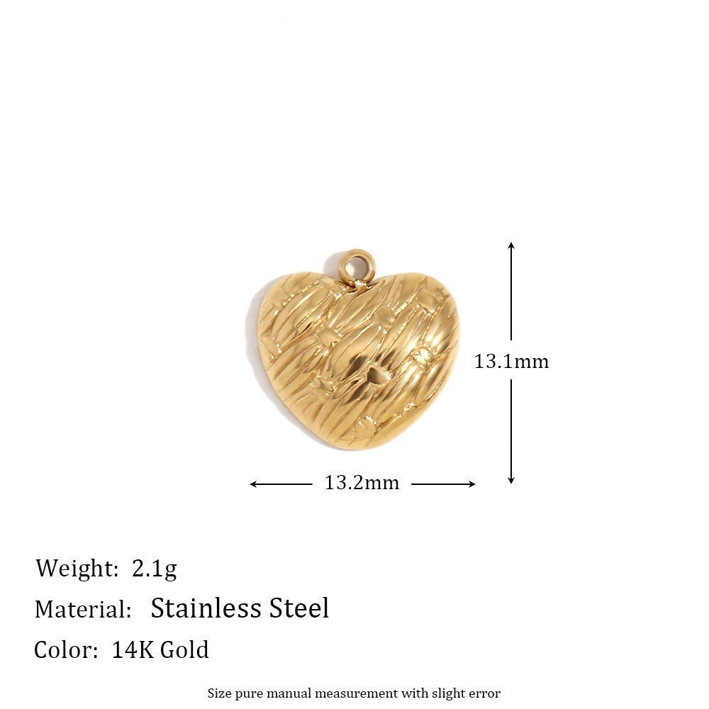 Minimalist Geometric Pendant with 14K Gold Plated Stainless Steel Round Heart Shape and Greek Key Pattern for DIY Jewelry Making