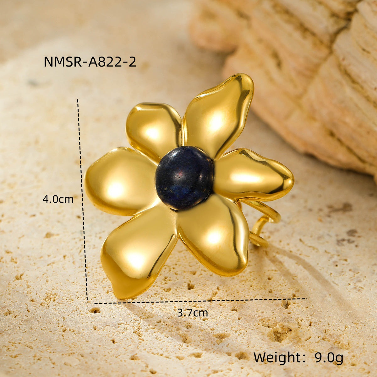 Anillo de acero inoxidable con forma de pétalo irregular de moda con baño de oro de 18 quilates y piedras de colores naturales para mujer