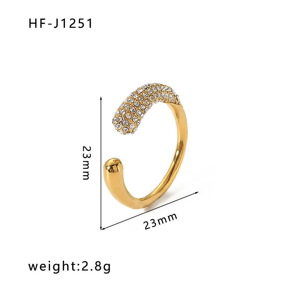 Anello Aperto da Donna in Acciaio al Titanio con Corona Irregolare e Zirconia Incastonata a Forma Geometrica, Stile Ins