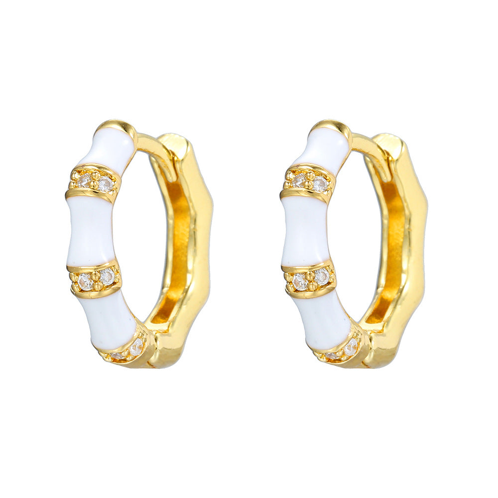 Colorful Enamel Gold Plated Brass Geometric Square Hoop Earrings with Cubic Zirconia for Women