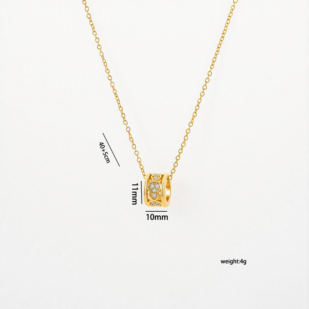 Collana con Pendente Rotondo a Forma di Zucca in Acciaio al Titanio Placcato Oro 18K Leggero Lusso con Intarsio di Zirconi, Unisex