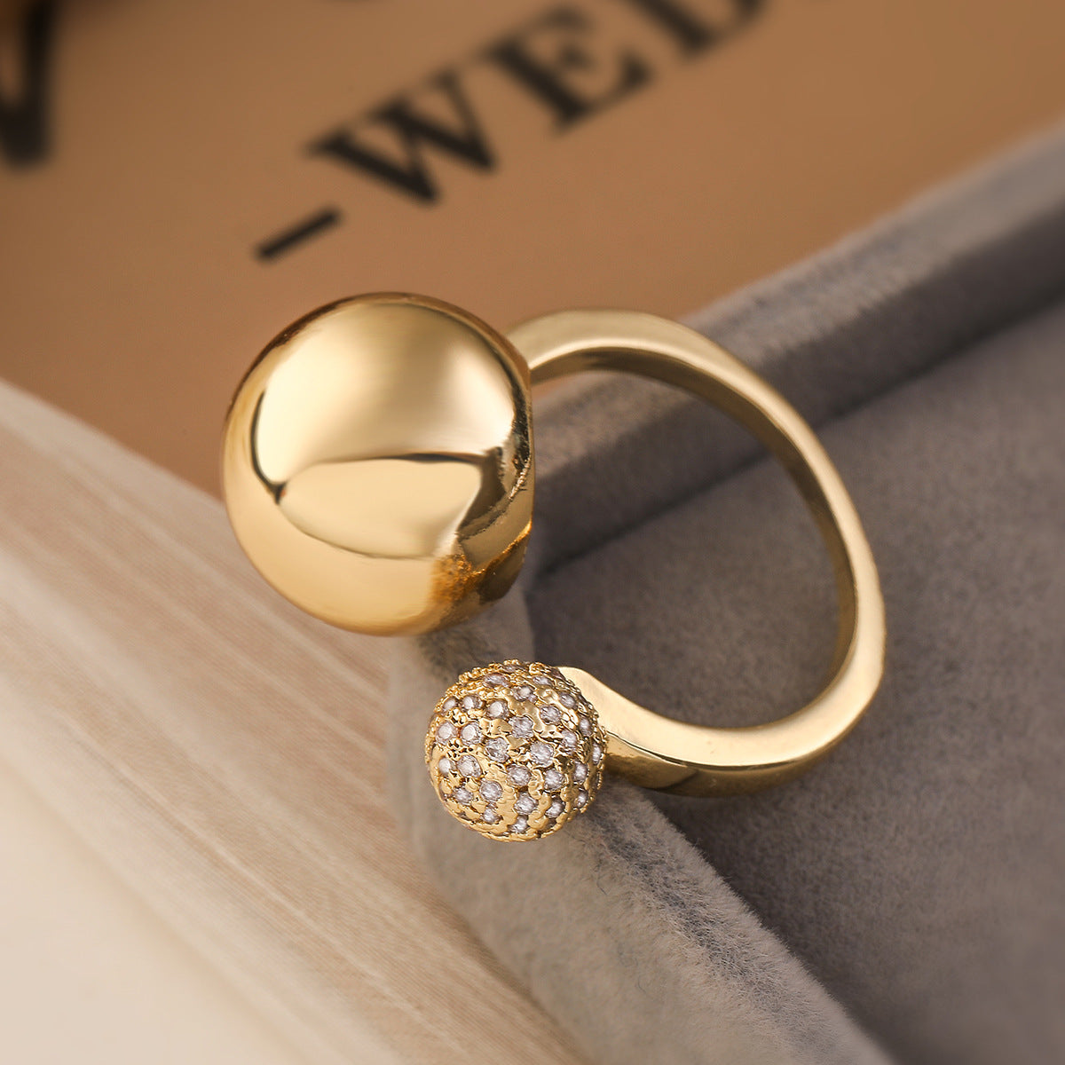 Minimalist 18K Gold Plated Brass Geometric Micro-Inlaid Cubic Zirconia Irregular Open Ring for Women