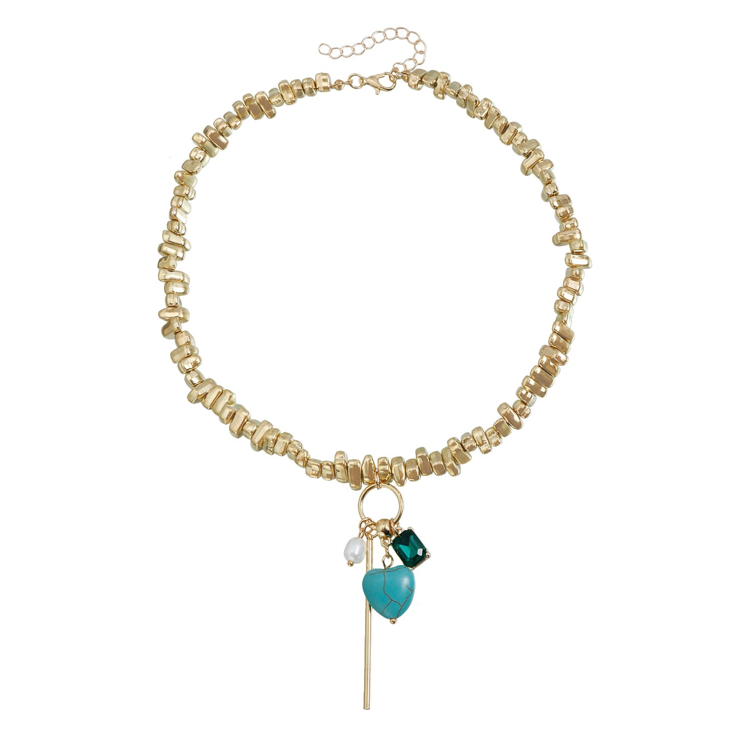 Vintage Luxury Geometric Square Gemstone Turquoise Inlay Alloy Plated Necklace for Women