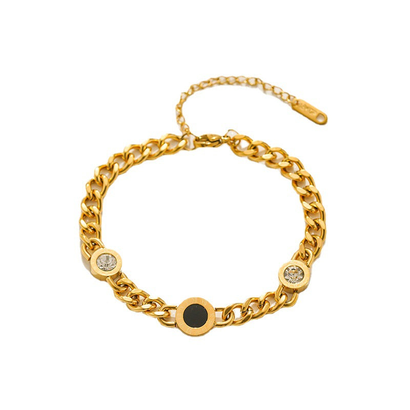 Minimalist Ins Style Personalized Letter Shape Titanium Steel Bracelet for Women with 18K Gold Plating