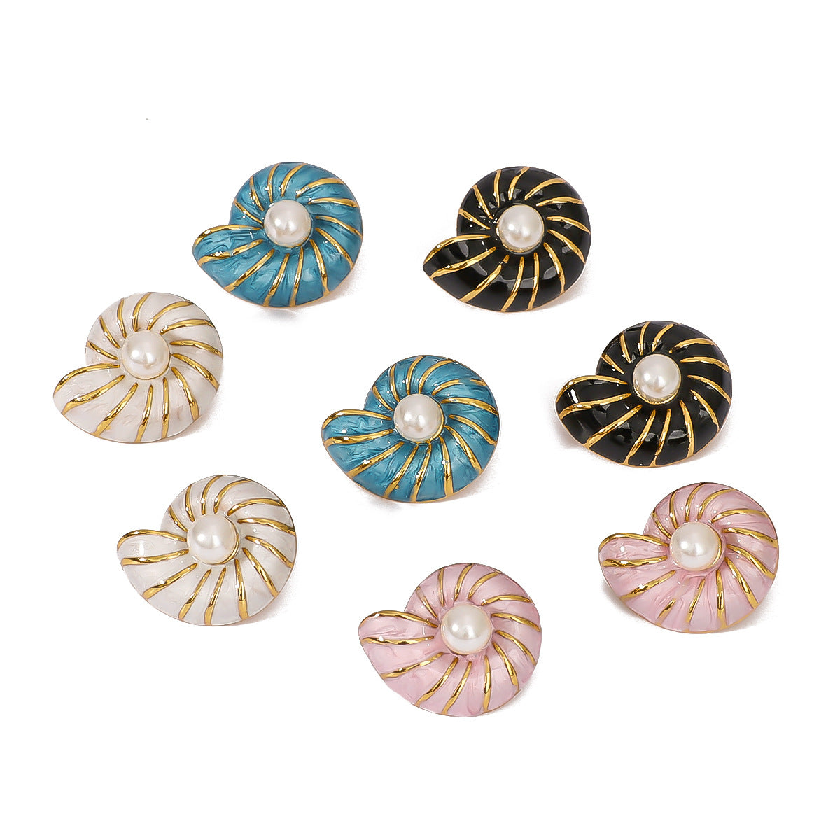 Vintage Seashell-Shaped Enamel-Dipped Stainless Steel Earrings for Women with Geometric Design and 18K Vacuum Plating