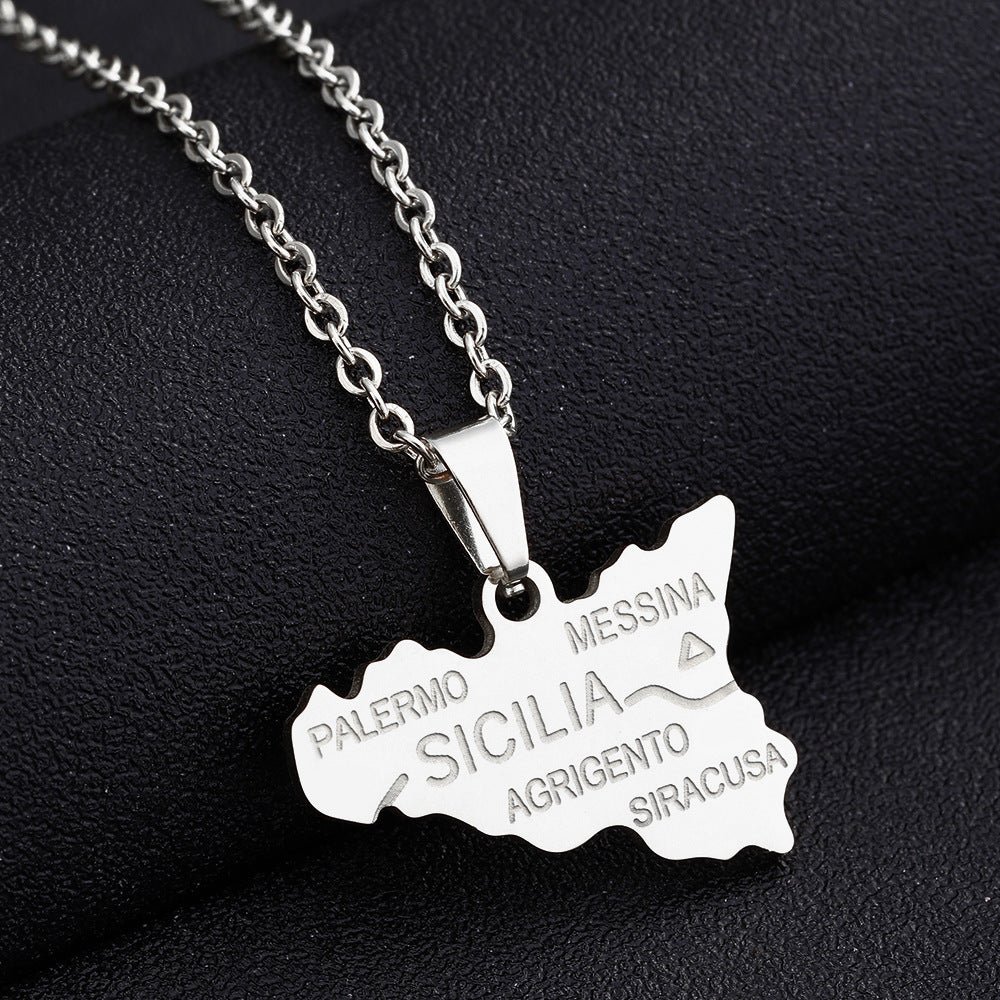 Collar con colgante geométrico de acero inoxidable con dije de acero de titanio y acabado chapado para mujeres y hombres