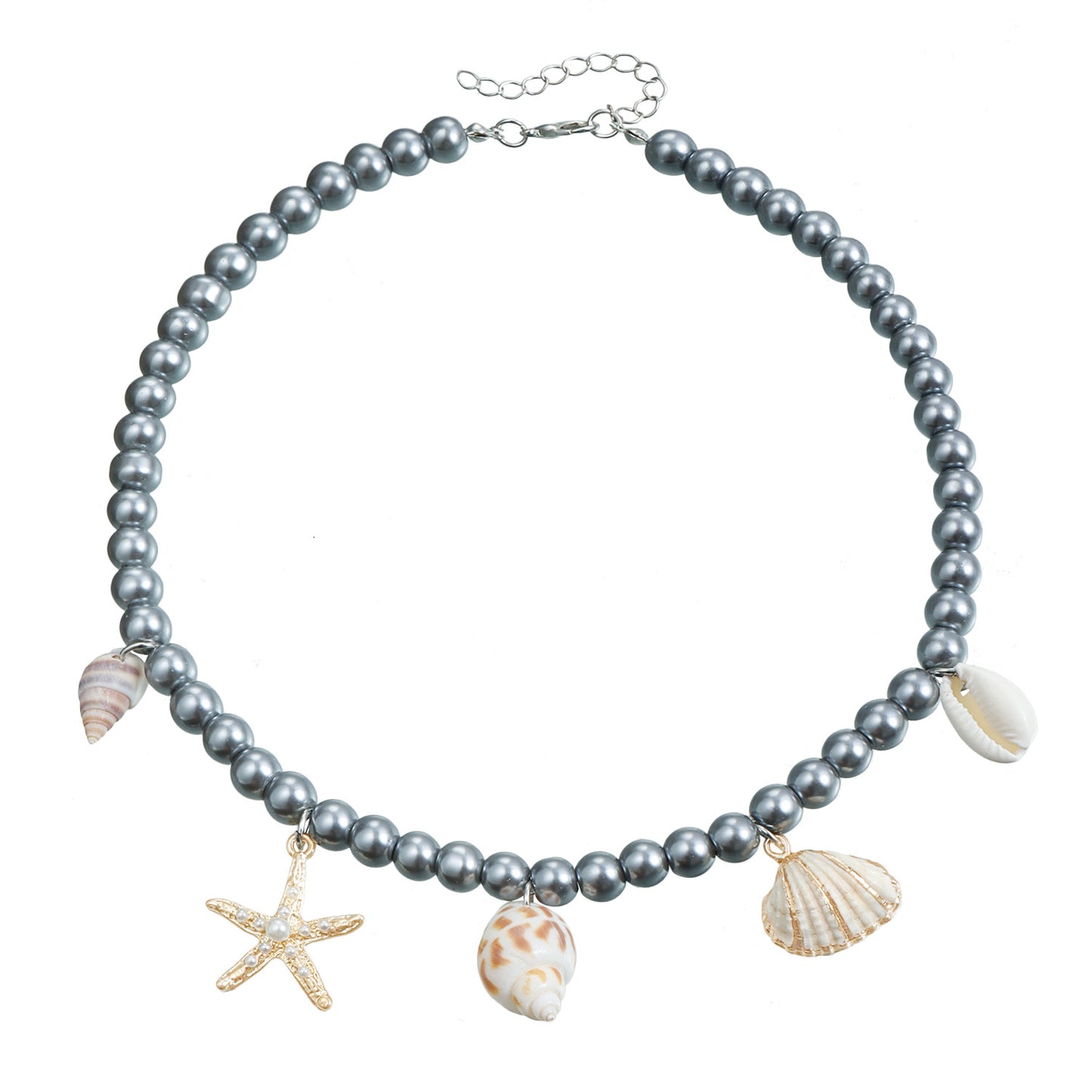 Bohemian Seashell and Star Pendant Necklace for Women with Alloy Material and Plated Finish on Clavicle Chain