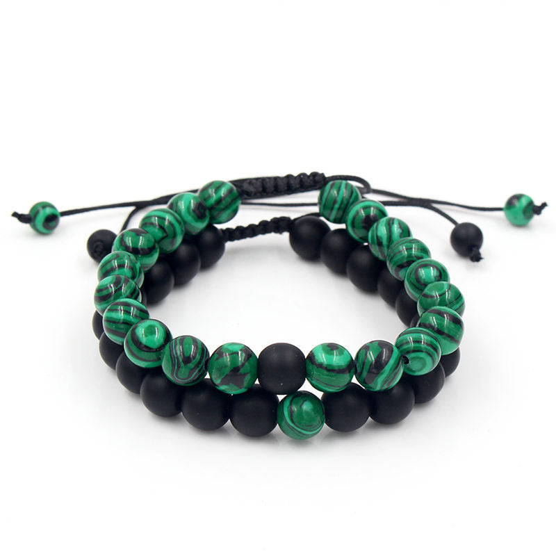 Set di bracciali a strati Punk Dark con ossidiana nera, occhio di Allah e ciondoli a forma di corona in zircone, unisex