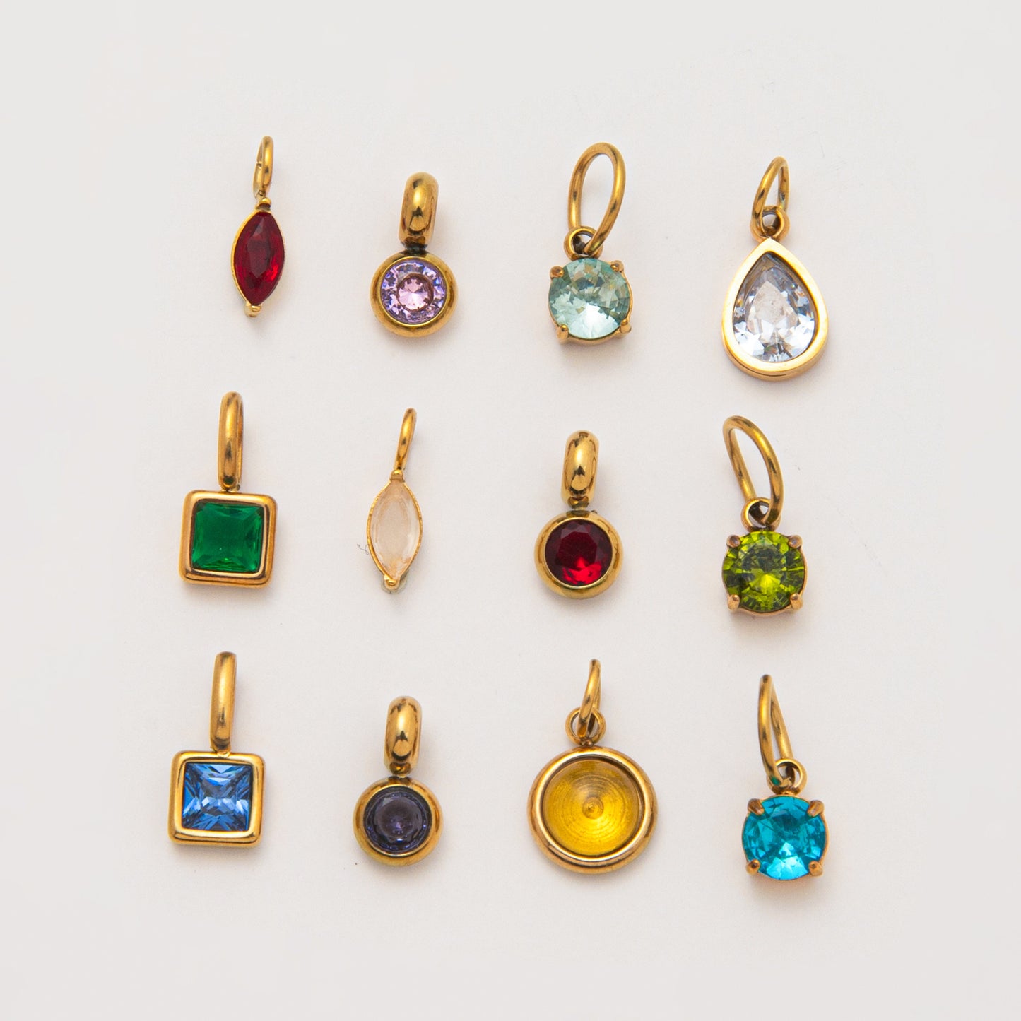 Vintage Geometric Stainless Steel 18K Gold PVD Plated DIY Charm Bar Necklace with 12 Birthstones