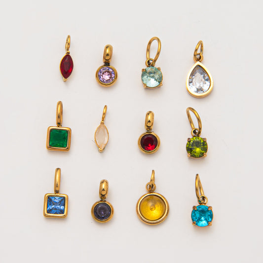 Vintage Geometric Stainless Steel 18K Gold PVD Plated DIY Charm Bar Necklace with 12 Birthstones