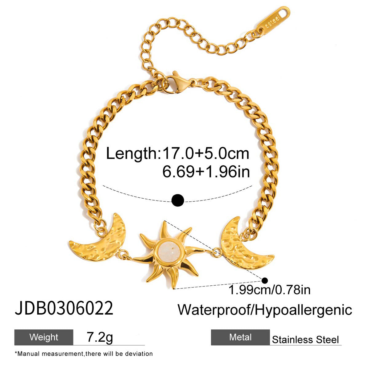 Bracciale Minimalista a Forma di Sole in Acciaio Inossidabile con Finitura Placcata da Donna, Gioiello di Lusso Leggero