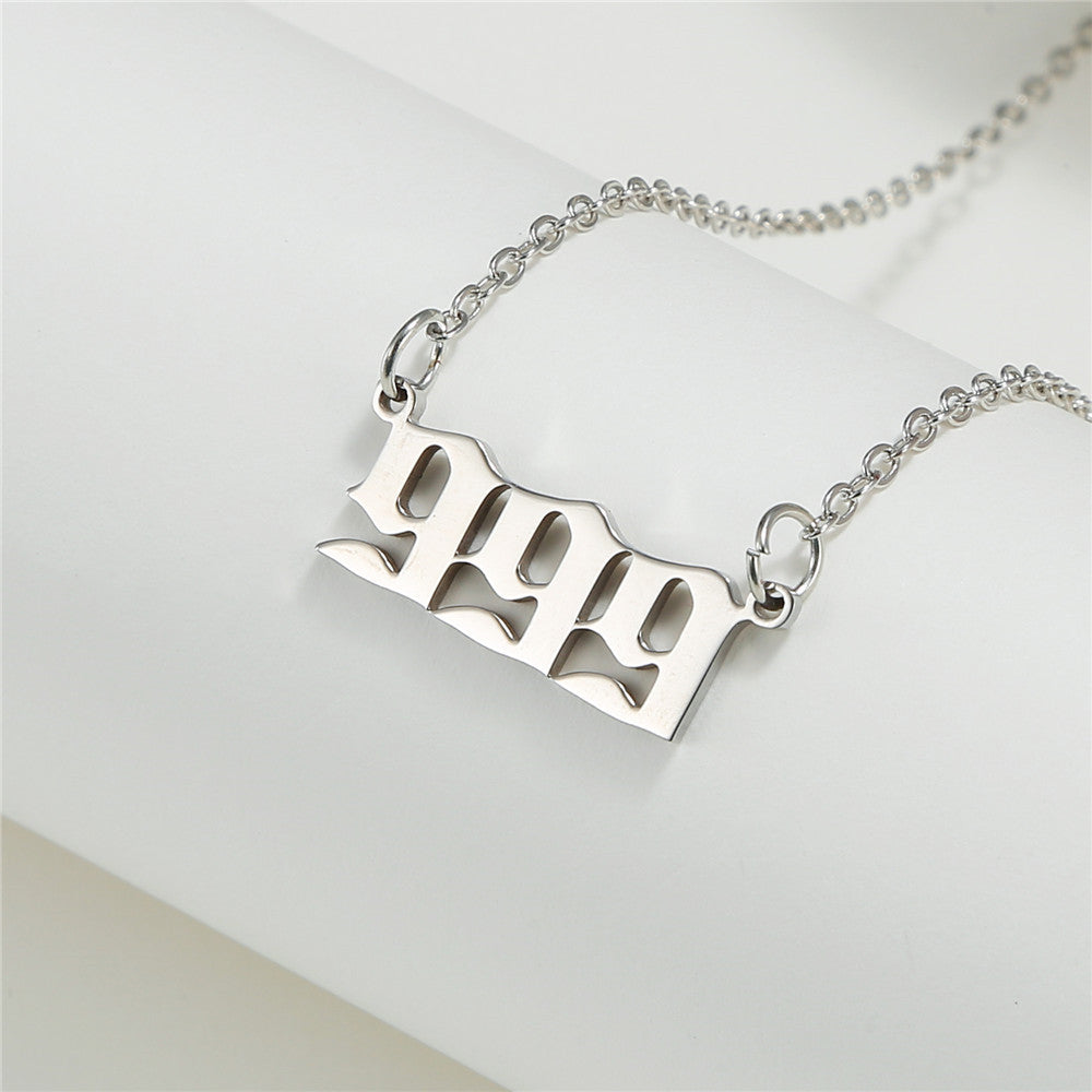 Number Stainless Steel Plated Alloy Pendant Box Chain Necklace