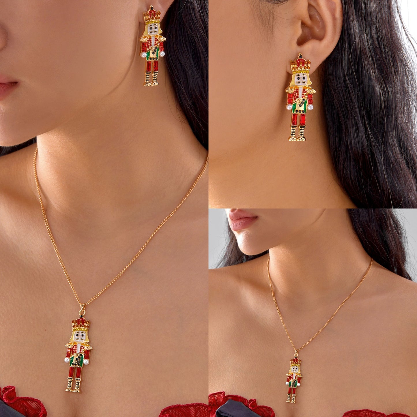 Collana Pendente Schiaccianoci a Tema Natalizio in Lega con Strass, Stile Dolce e Festivo per Feste Natalizie e Regali