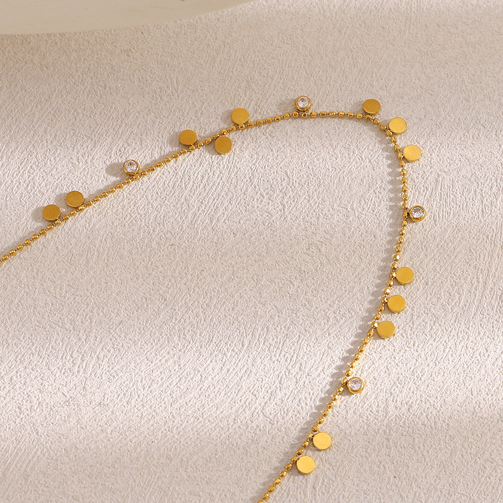 Vintage Style Geometric Pendant Necklace in Stainless Steel with 18K Gold Plating and Zircon Accents for Women
