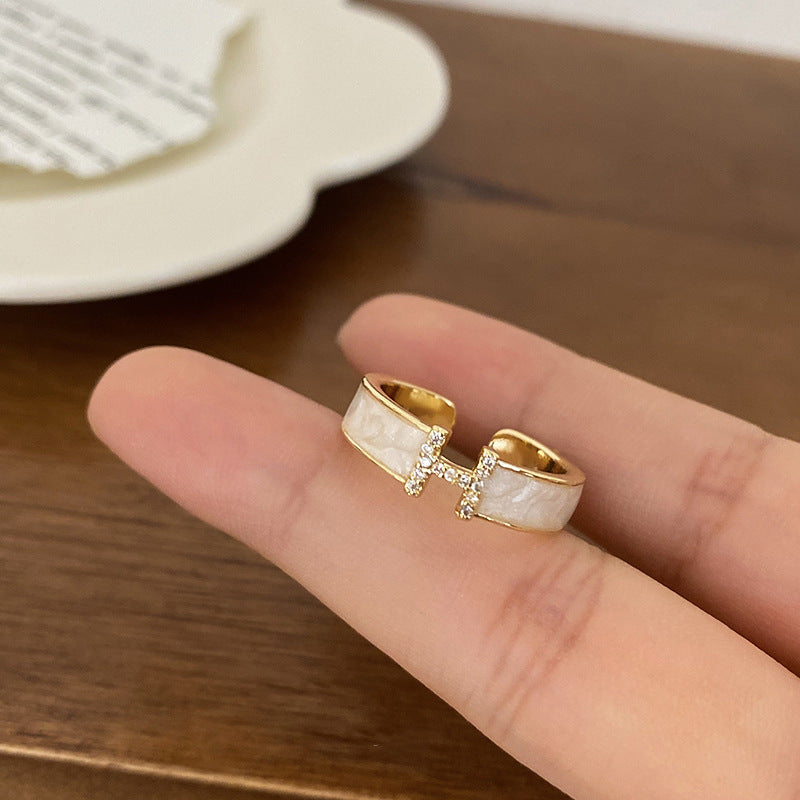 Minimalist Letter H Adjustable Finger Ring for Women Made of Titanium Steel with 18K Gold Plating