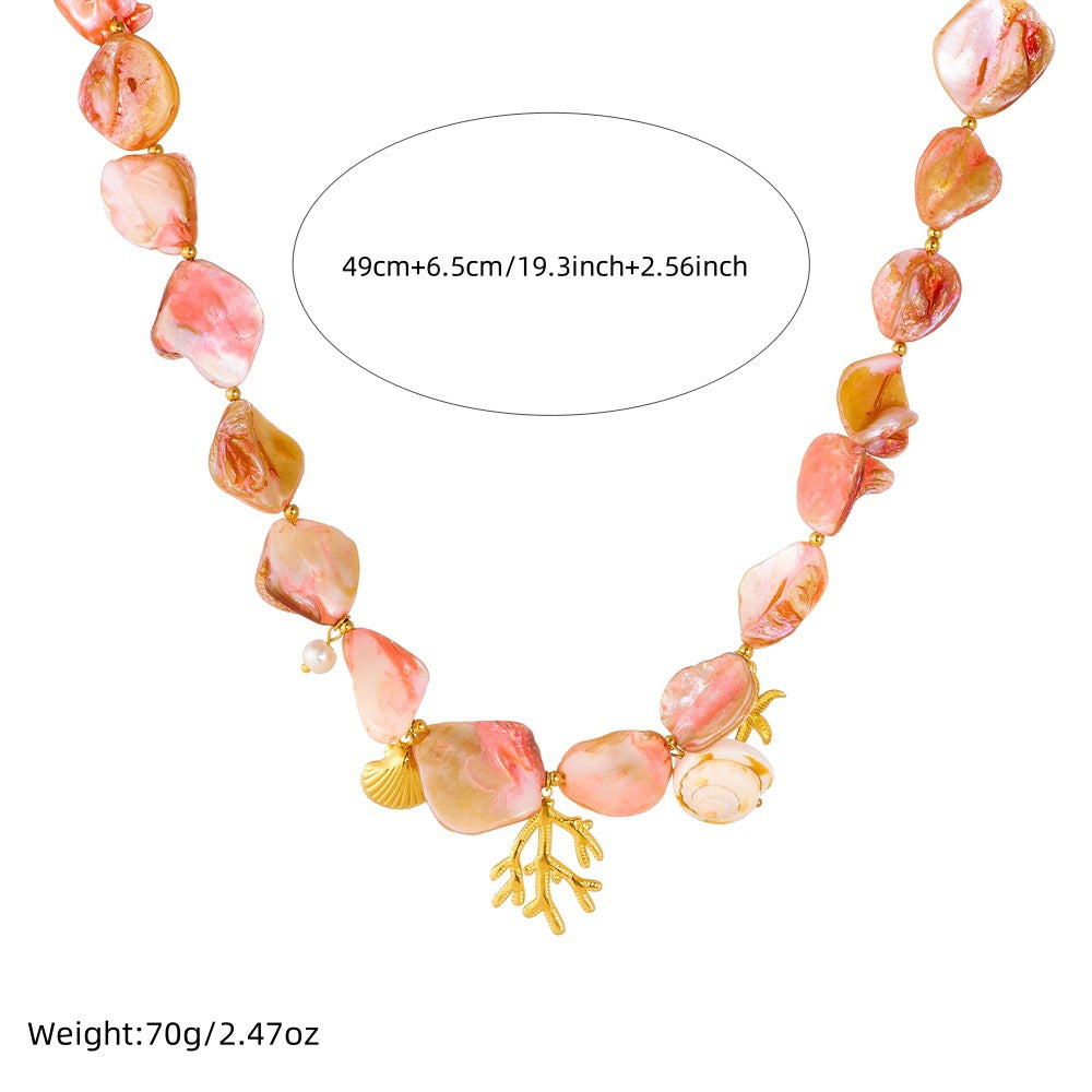Fashion Gold Plated Stainless Steel Starfish Shell Coral Chain Jewelry Set for Women