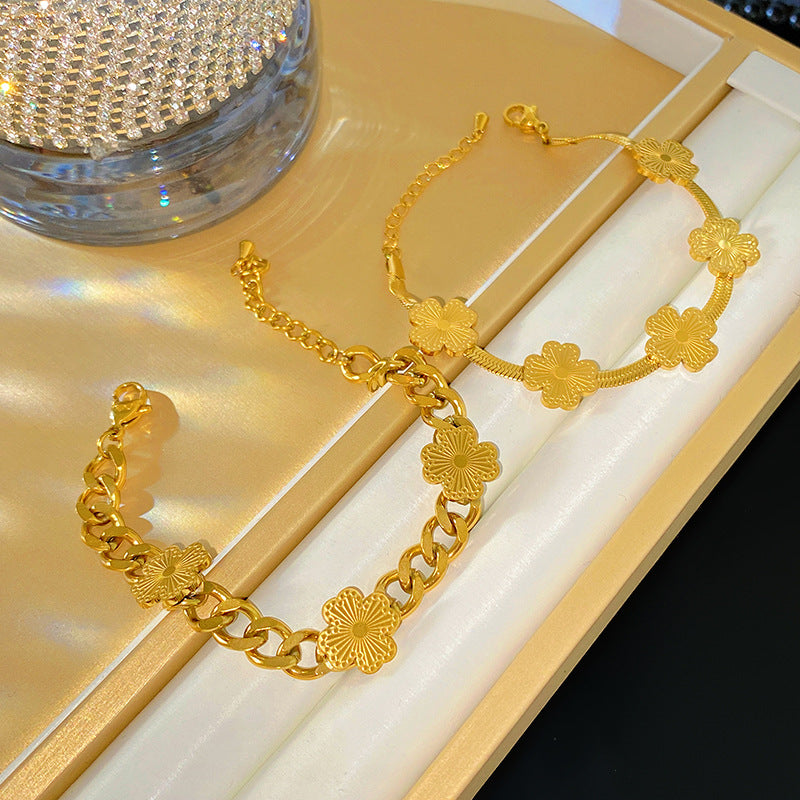 Sweet Minimalist Laser Plated Floral Titanium Steel Bracelet