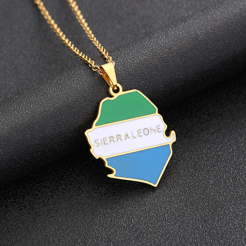 Collana con ciondolo a mappa in acciaio inossidabile in stile geometrico con ciondolo in acciaio al titanio e finitura galvanica, unisex