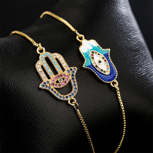 Geometric Gold Plated Drip Oil Brass Bracelet with Micro-Inlaid Cubic Zirconia for Women