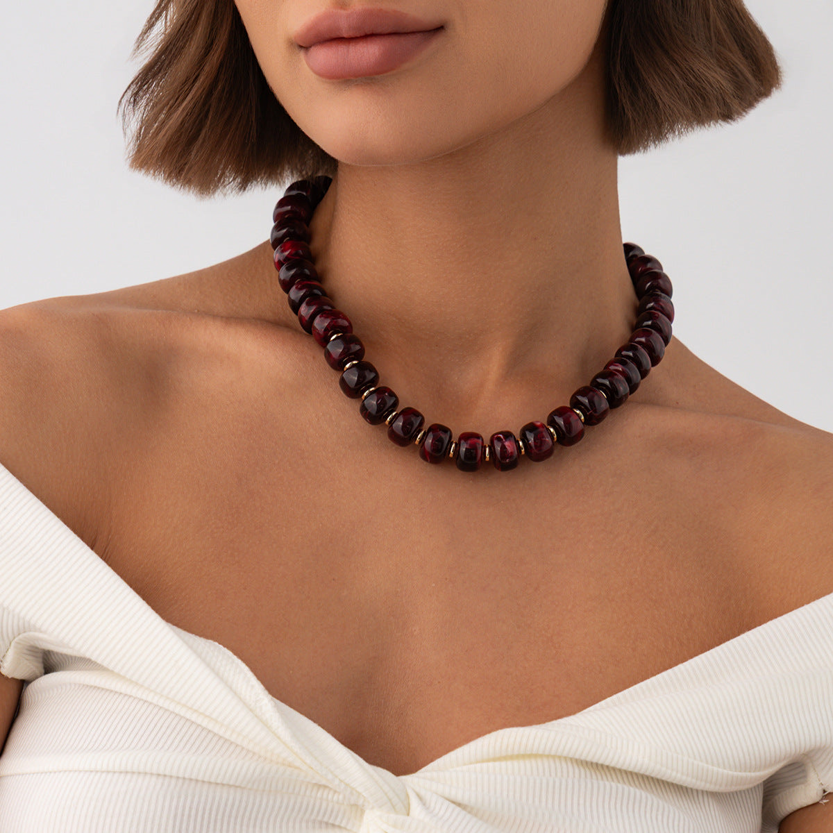 Bohemian Geometric Gradient Resin Plated Stainless Steel Ball Chain Necklace for Women